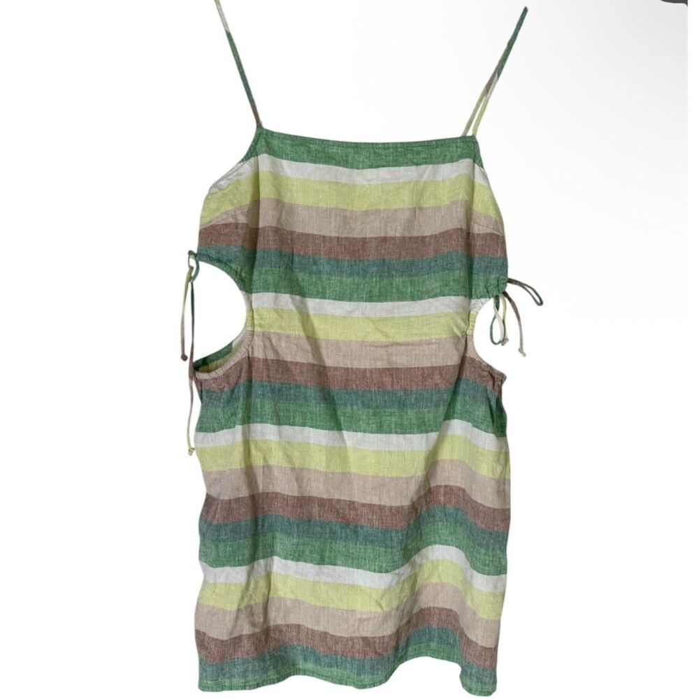 Aerie Linen Blend Shift Dress Womens Sz M Cutout Casual Retro Beachy Coastal